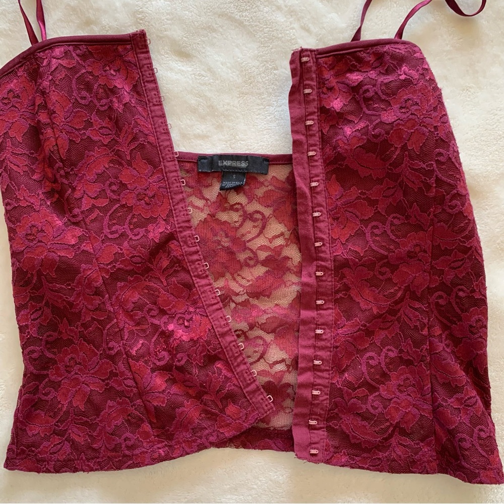Express Burgundy Lace Bustier Tank Top - Picture 3 of 8
